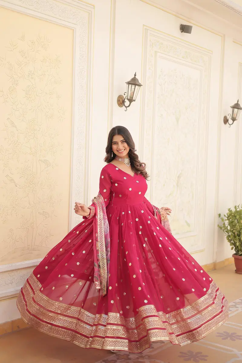 KA 1103 Embroidery Faux Georgette Gown With Dupatta Wholesale Price In Surat
